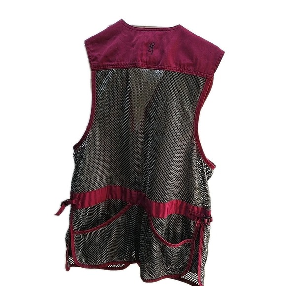 Browning Shooting Vest Mens L Maroon Red Black Right Shoulder Used - Picture 2 of 7